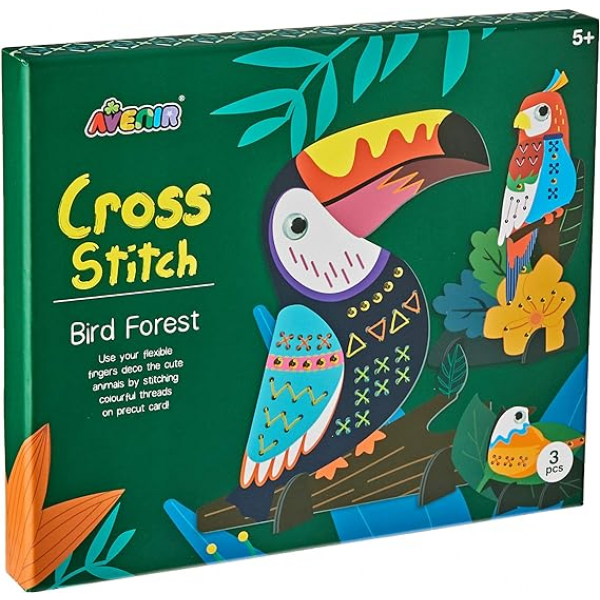 Kit Manualidades - Bosque De Aves En Punto De Cruz